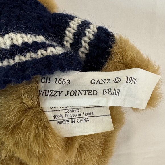 1996 Ganz WUZZY Light Brown Teddy Bear Fully Jointed In Blue Knit Sweater  8" - Picture 5 of 6